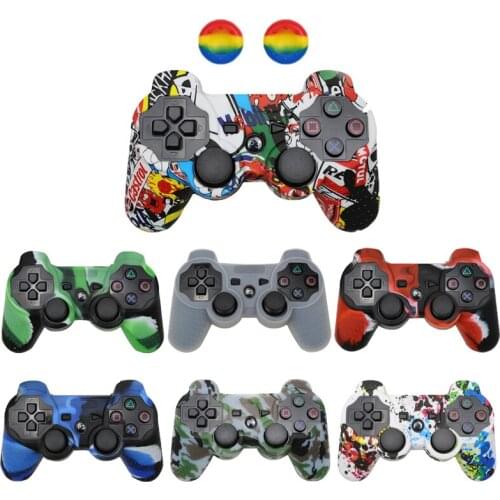 Joystick with 2 Thumb Grips Caps Controller Gamepad Silicone Rubber Skin Case Protective Cover For Playstation 3 PS3