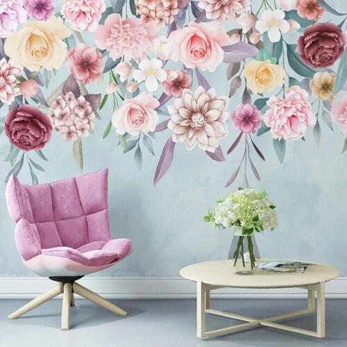 Modern Pastoral Floral Photo Wall Stickers Mural Hand-painted Flowers Bedroom Wallpaper Designs Self-adhesive Waterproof Canvas