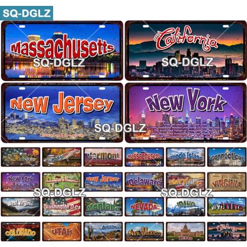 [SQ-DGLZ] American City License Plate Metal Sign Vintage Plaque Tin Sign Wall Decor For Bar Pub Plate Craft Country Poster