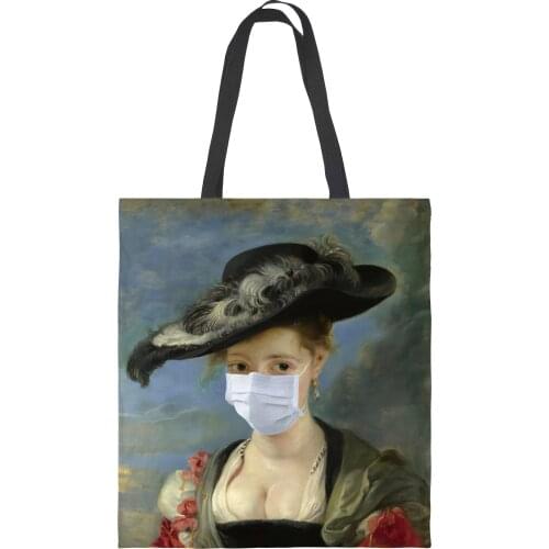 Tote Bag Shoulder Bag Womens Oil Painting Printed Beach Bag Handbag Canvas Bag Bag For Women Retro Shopping Bag Europe America