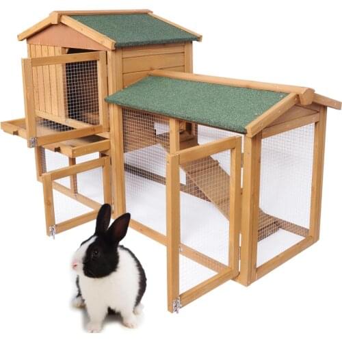 138x53x85cm Light Brown Two Deckers Waterproof Solid Wood Rabbit Cage Hutch with Stairs Small Animal Cage Pet Products