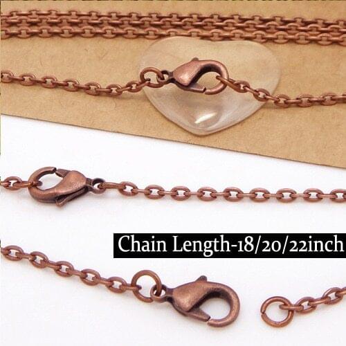 Three lengths-45/50/55mm 50pcs Antique Copper Iron Metal 2*3mm "O"shaped Chains with Lobster Clasp for DIY Necklace Jewelry
