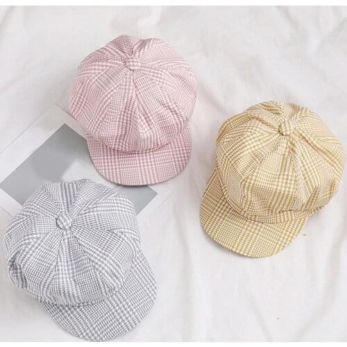 Vintage Plaid Beret Men Women Autumn Winter Warm Beret Hats for Women Wide Brim Winter Hat Octagonal Beret Cap chapeau femme