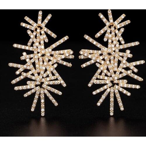 Zlxgirl jewelry luxury brand Dubai Gold color Cubic Zirconia Wedding Party Stud Earring Fashion Jewelry for Women bridal ears