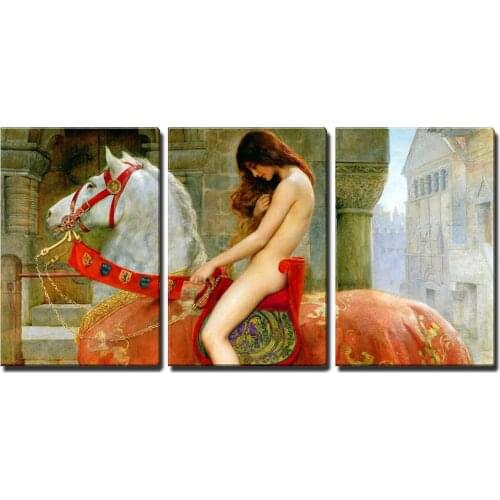 3 Panel World Famous Painting Nude Woman on White Horse Classic Oil Painitng Print on Canvas Wall Art