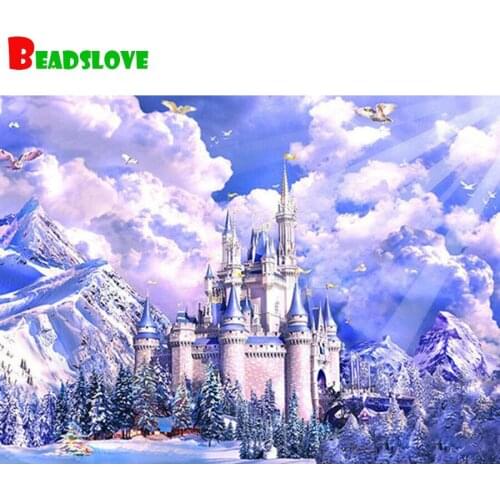 5D Diamond Painting Winter snow castle sunlight Cross stitch Kit Mosaic Picture of Rhinestones Home Decor Full Drill Embroidery