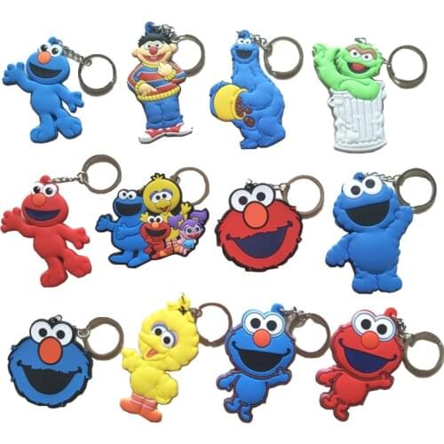 Anime Sesame Street Figure Keychain Funny Elmo Bert Key Chains Pendants Keyrings Key Finder Accessories