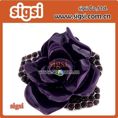 Noble purple crystal rhinestone rose brooch and pins for women