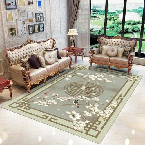 Nordic Living Room Sofa Large Carpet Multi-Size Floral Retro Pattern Printing Tapis Salon Home Non-Slip Bedroom Full Room