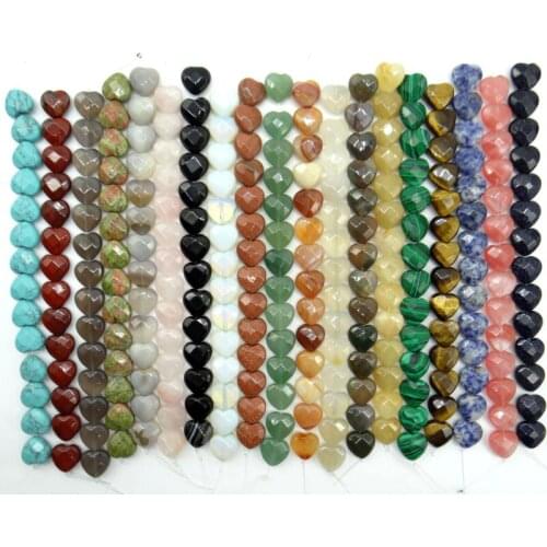 15mm Natural stone Quartz crystal Turquoises tiger eye Opal section heart beads for Diy Jewelry Making Necklace Accessories14pcs