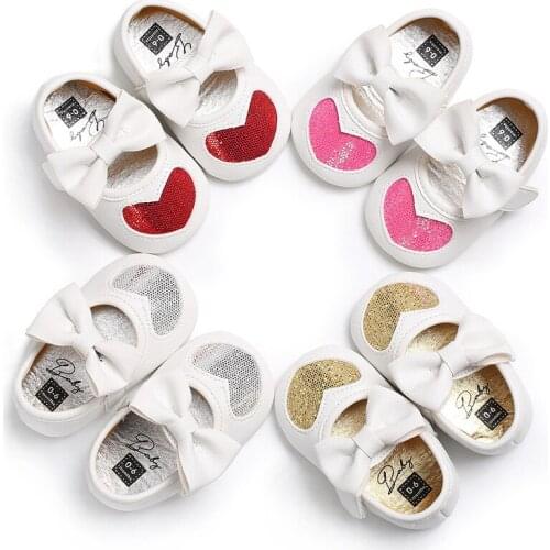 Childrens shoes baby girl sequins heart-shaped bow princess shoes sneakers non-slip soft bottom shoes