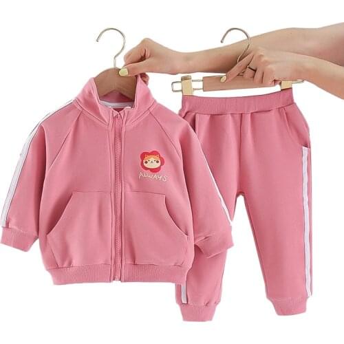 New fashion baby girl clothes casual two-piece baby girl clothing long-sleeved T-shirt cartoon cute flower print baby girl suit