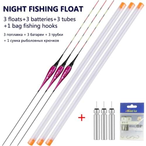 3Pieces Electric Fishing Float+3CR425 Battery+3Float Tubes+1Bag Hooks Nano Night Luminous Boya Carp Fishing Tackle Accessories