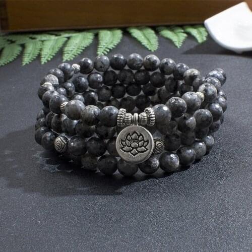 8mm Faceted Black Flash Labradorite 108 Mala Bracelet Yoga Healing Jewelry Men and Women Rosary Lotus Charm Pendant Bangle