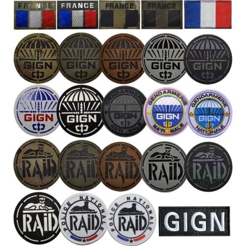 IR Infrared Reflective Patch GIGN RAID France 3D PVC Rubber Hook Loop Embroidered Patch Applique Badge DIY Patches for Clothing