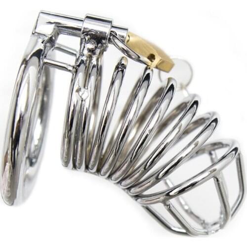 Penis Rings Chastity Male Device Cock Cage with 5 Size Rings Brass Lock locking Man Sex Toys Penis Rings Adult Sex Toys