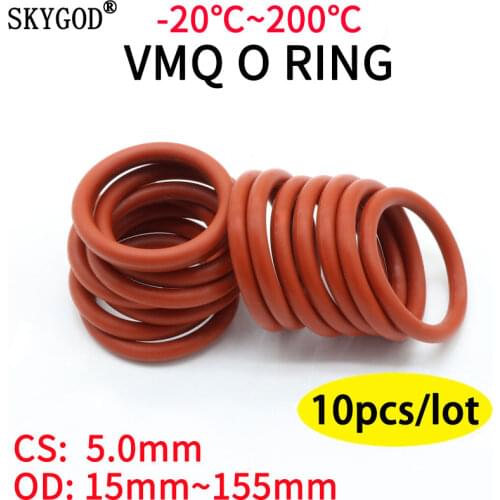 10pcs VMQ Red Silicone O Ring CS 5mm OD 18~45mm FoodGrade Waterproof Washer Rubber Insulated Round O Shape Seal Gasket