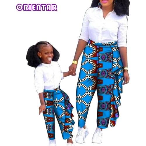 Summer African Clothes for Women Girl African Wax Print Long Pants African Bazin Riche Mum Daughter Family Matching WYQ536