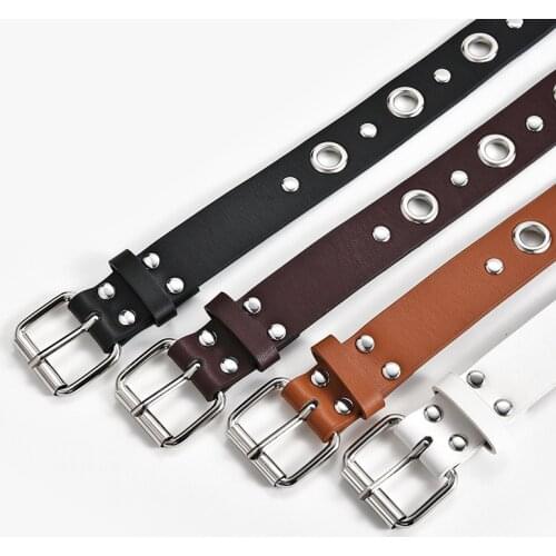2020 Fashion Black White Grommets Leather Belts for Women Dress Hip Hop Punk Waist Belts Females