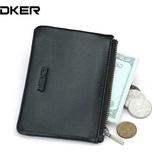 DKER Cowhide Mens Coin Purses Genuine Leather Male Coin Wallets Zipper Small Change Purse 2038 Mini Wallet
