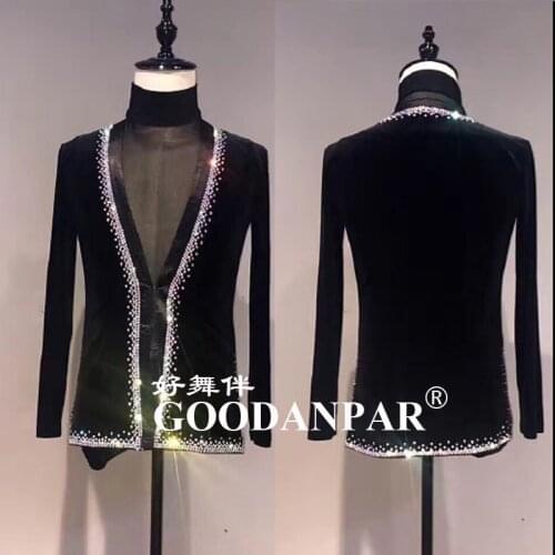 Mens Latin Dance Costumes Cotton Blend Sequin Shirt Long-sleeved Male Ballroom Dance Dresses Modern Tango Rumba Dancing Clothing