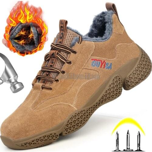Men Safety Shoes Winter Work Boots 2021 Steel Toe Work Sneakers Anti-puncture Warm Fur Work Shoes Male Secuirity Safety Boots