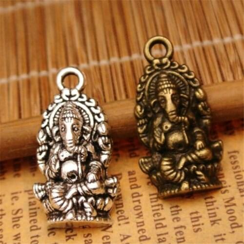 Pendants 10pcs Antique Gold Tone Ganesha Elephant Hindu God of Wisdom Charms