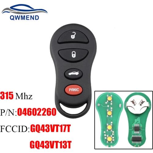 BHKEY 3+1 4Buttons Remote Car key For Chrylser GQ43VT17T/13T 315Mhz For Jeep Dodge 2002 2003 2004 2005 Caravan Dakota Durango