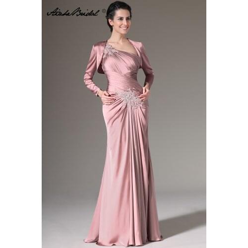 Real Photos One Shoulder Pleated Satin plus size new formal plus size Mother of the Bride Dresses with Jacket