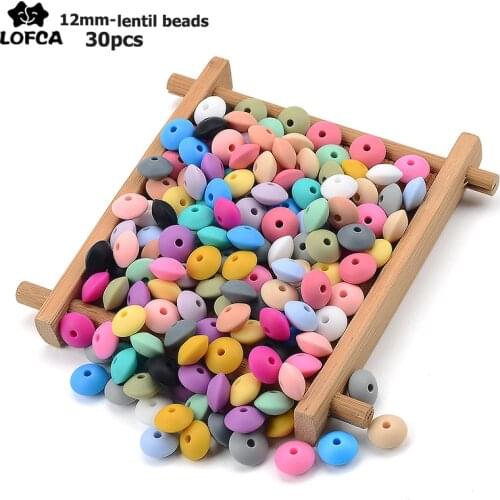 LOFCA 30pcs Silicone Lentil Beads 12mm Baby Teething Beads BPA Free DIY For Baby Toys Silicone Jewelry Bracelet Necklace Making
