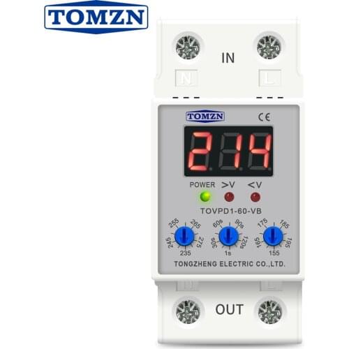 LED display 230V 40A 60A Din rail Adjustable Over Under Voltage current Protective Device Protector Relay with button