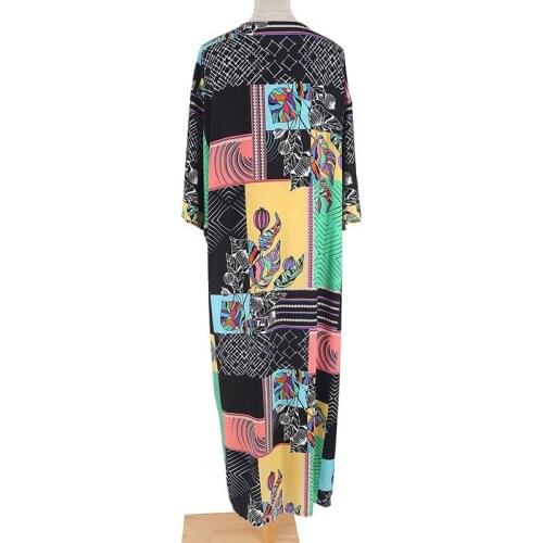 TFOGBTN Womens Blouse Bohemian Printed Beach Wear Half Sleeve Summer Long Kimono Cardigan Cotton Tunic Tops Sarong Plage Shirt