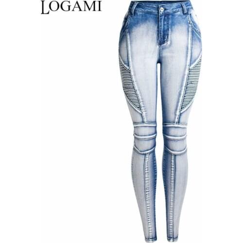 LOGAMI Plus Size 4XL Moto Jeans Women Skinny Motorcycle Biker Jeans Womens Fit Slim Elstic Denim Pants