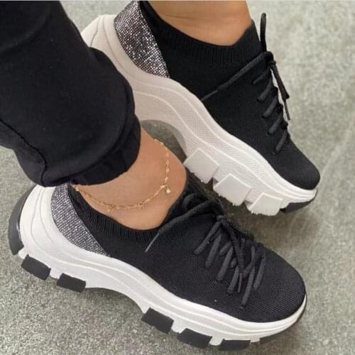 Thick Bottom Women Breathable Air Cushion Sneakers Autumn Knitted Sports Shoes Woman Casual Platform Shoes Women Trainers Flats