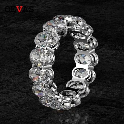 OEVAS 100% 925 Sterling Silver 5*7mm Oval Cut Full Eternity Ring For Women Sparking High Carbon Diamond Wedding Fine Jewelry