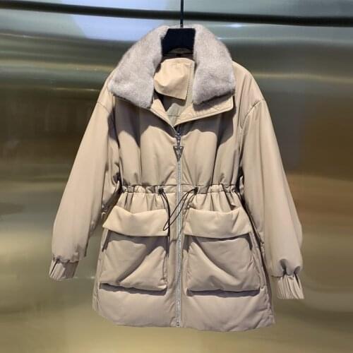 100% Real Sheepskin Genuine Women Coats Filling White Duck Down Natural Sheepskin Leather Mink fur Jacket Soft H106