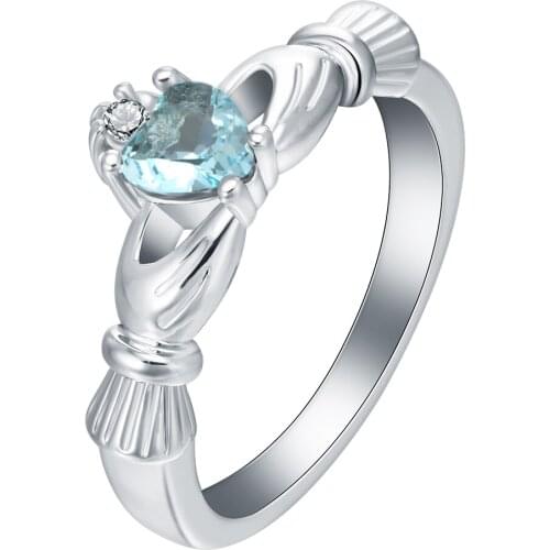 Hainon silver color ring for women sky blue Love Heart CZ Wedding Jewelry Silver color Engagement Rings Birthstone Jewelry