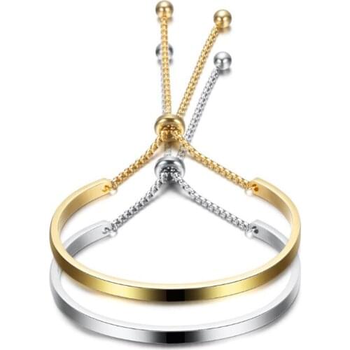 Stainless Steel Gold Minimalist Adjustable Women Simple Bangle Bracelet Jewelry Gift For Him