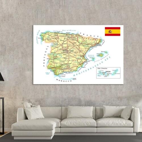 150*100cm Road and Rail Network of The Spain Map Non-woven Canvas Painting Wall Poster Office School Supplies Home Decoration