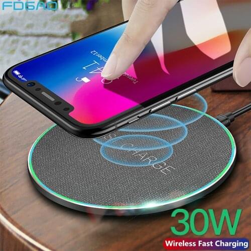 30W Qi Wireless Charger for iPhone 12 Mini 11 Pro XS Max XR X 8 Induction Fast Charging Pad For Samsung S20 S10 S9 Xiaomi Huawei
