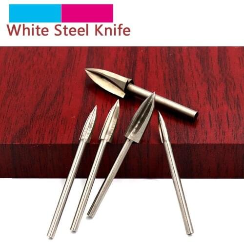 5pcs 3/4/5/6/8/10mm White Steel Wood Carving Sharp Knife Woodworking Electric Grinding Head Milling Cutter For Dremel Tools