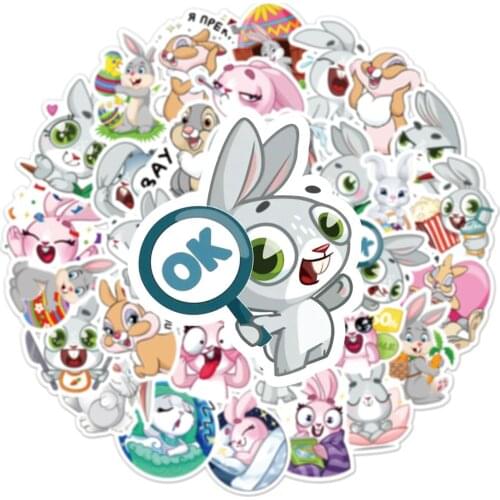 50pcs Cute Rabbit Animal Stickers For Girls Kawaii Cartoons Bunny Decal Sticker To DIY Stationery Water Bottle Phone Guitar