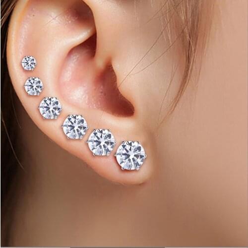 6 Pairs/ Lot Jewelry Stud Earrings Women Black White Zircon Crystal Magnetic Earrings For Women Magnet Ear Stud