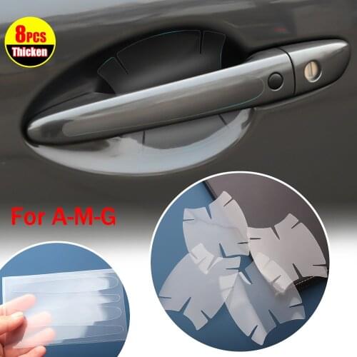 8pcs Transparent Car AMG Badge Sticker Door Handle Protector Decal Anti Scratch for Mercedes Benz AMG A B R G Class GLK GLA C200