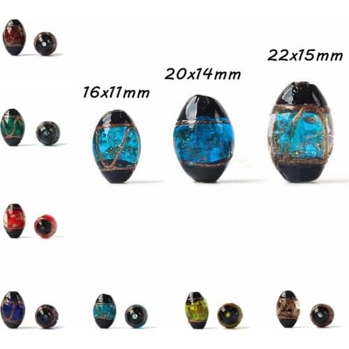 Foil Lampwork Oval 16x11mm 20x14mm 25x15mm Handmade Loose Beads for Jewelry Making DIY Crafts Findings