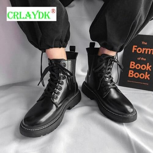 CRLAYDK Thick-soled Black Chelsea Fashion Ankle Boots Leather Waterproof Walking Motorcycle Shoes Winter Business Office Boties
