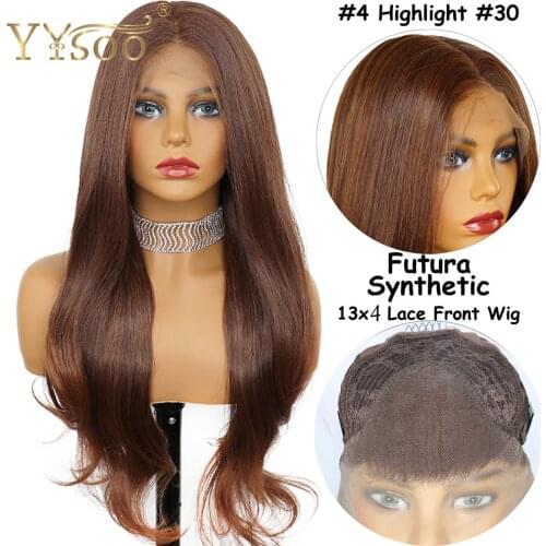 YYsoo Long Ombre 13x4 Futura Synthetic Lace Front Wavy Wigs For Women Natural Hairline Heat Resistant Fiber Highlight Soft Wig