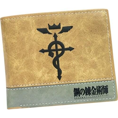 Edward Elric Wallet Fullmetal Alchemist Purse Snake Short Case Khaki Leather Money Notecase Change Burse Card Holders
