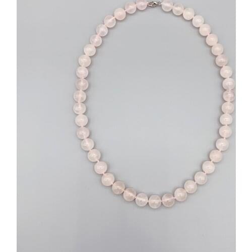 FoLisaUnique 10mm Natural Rose Quartz Necklace S925 Sterling Silver Clasp Handmade Healing Stone Choker Necklace For Women Girls