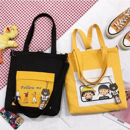 Handbag Canvas Tote Large Capacity Korean-Style Cartoon Printed Cute Kawaii Zipper Fashion